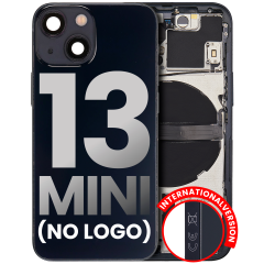 Back Housing W/ Small Components Pre-Installed Compatible For iPhone 13 Mini (No Logo) (Aftermarket Plus) (International Version) (Midnight)