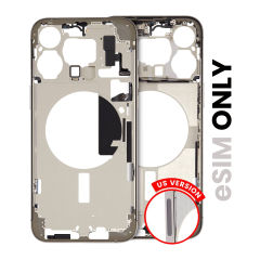 Mid-Frame Housing With Power And Volume Button Compatible For iPhone 15 Pro Max (US Version) (Used OEM Pull: Grade B) (Natural Titanium)